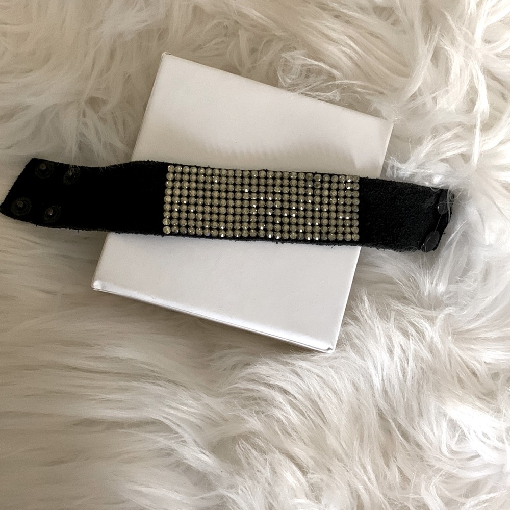 Vintage suede rhinestone bracelet